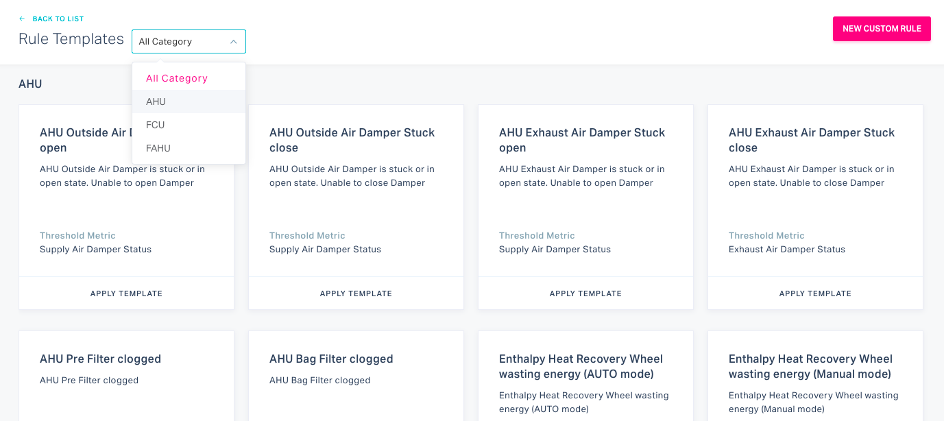 Rule templates for fault alarms - Facilio