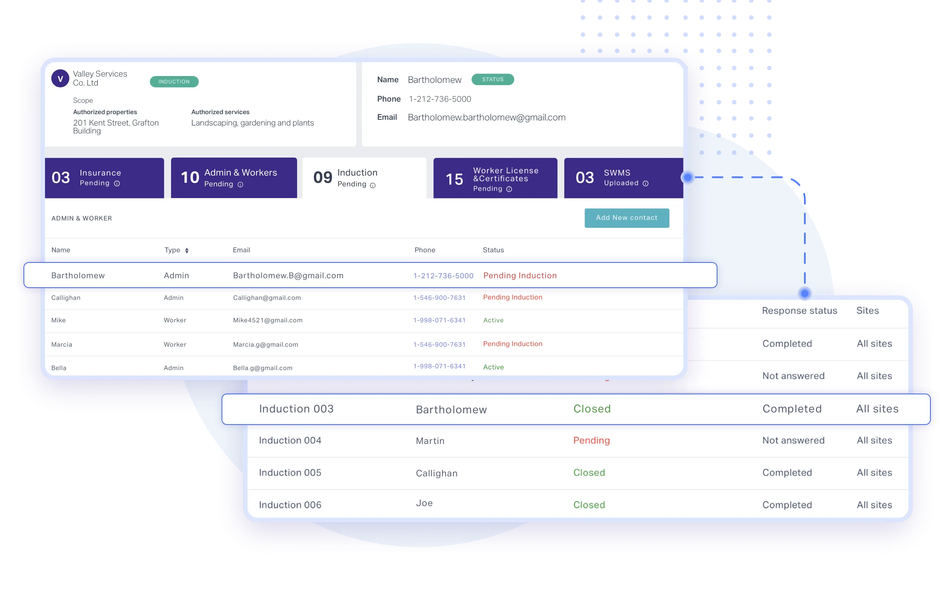 Keep track of vendor insurances and approval status across sites 